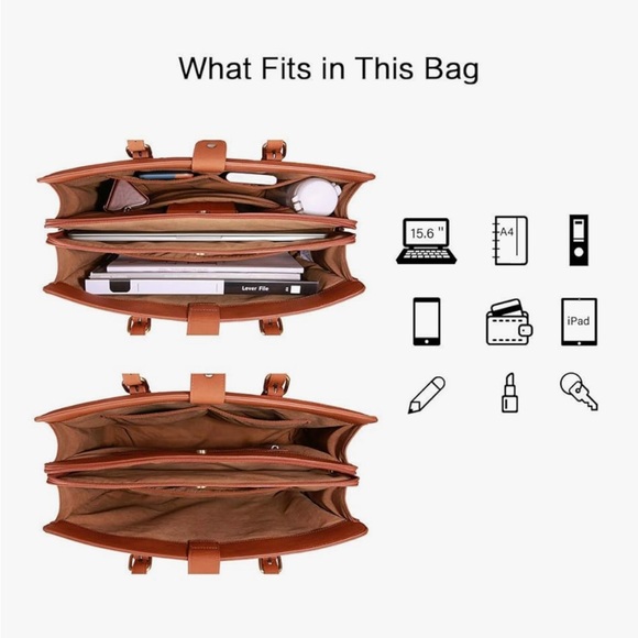 Ecosusi Sophisticated Tan Vegan Laptop Tote/3 Layer Computer Bag - Picture 8 of 16